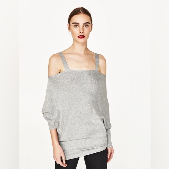 *SOLD* Zara Knitwear Collection Cold Shoulder Dolman Asymmetric Sweater Sz M NEW - Picture 2 of 12